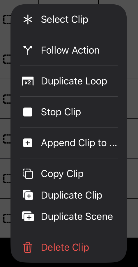 Tap Clip Slot menu