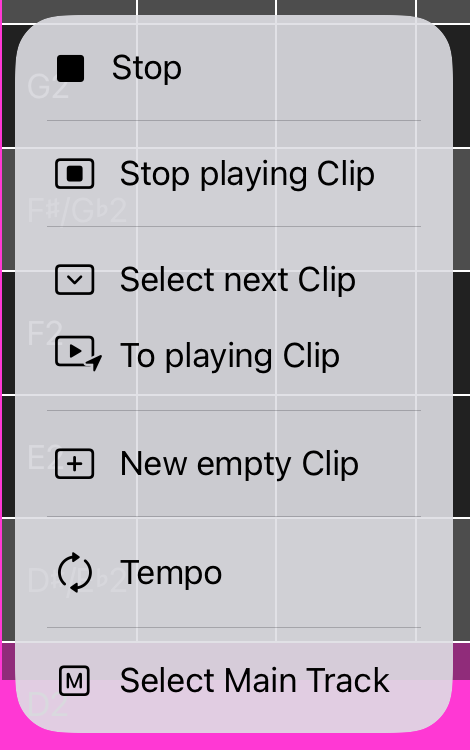 The Tap Play Menu showing a couple of actions