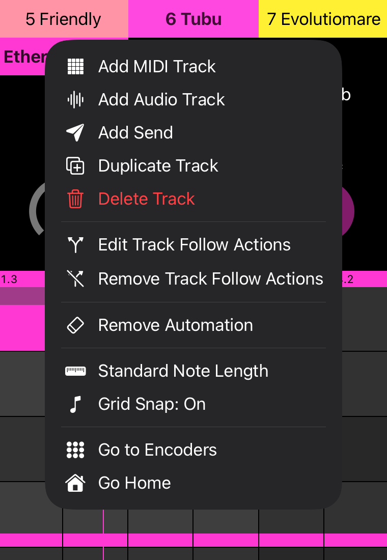 Tracks Bar Context Menu